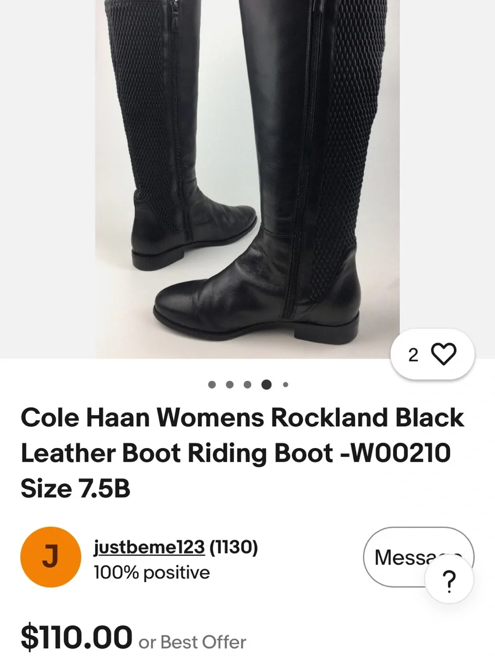 Cole Haan Black Leather Knee-High Boots with Textile Panels
